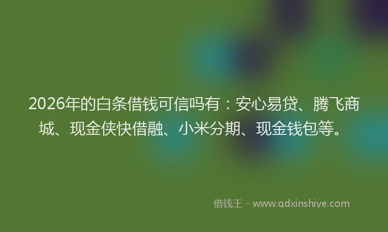 2026年的白条借钱可信吗有：安心易贷、腾飞商城、现金侠快借融、小米分期、现金钱包等。