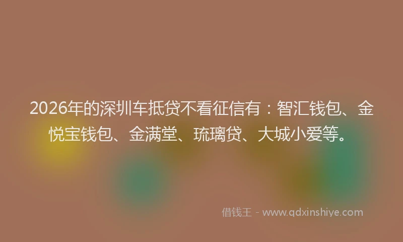 2026年的深圳车抵贷不看征信有：智汇钱包、金悦宝钱包、金满堂、琉璃贷、大城小爱等。
