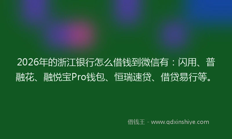 2026年的浙江银行怎么借钱到微信有：闪用、普融花、融悦宝Pro钱包、恒瑞速贷、借贷易行等。