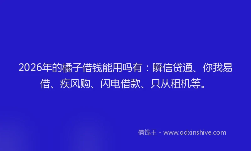 2026年的橘子借钱能用吗有：瞬信贷通、你我易借、疾风购、闪电借款、只从租机等。