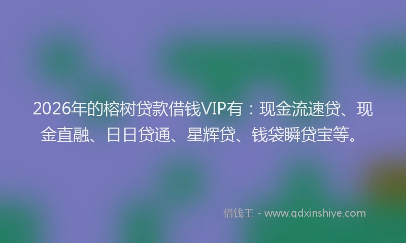 2026年的榕树贷款借钱VIP有：现金流速贷、现金直融、日日贷通、星辉贷、钱袋瞬贷宝等。