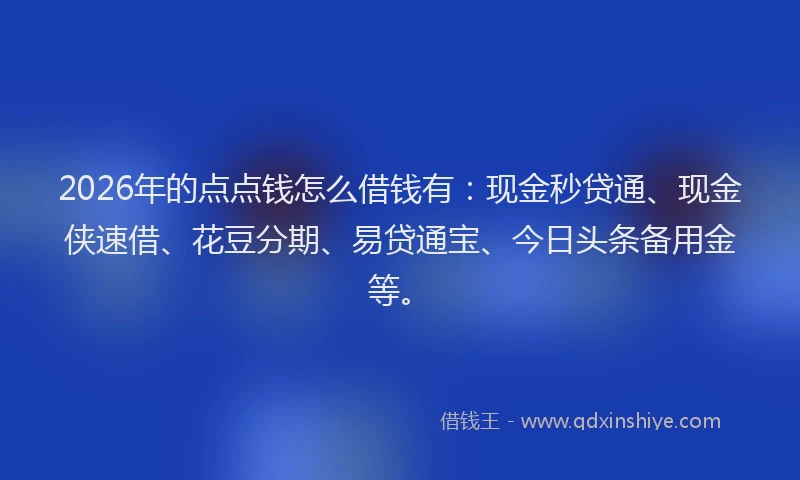 2026年的点点钱怎么借钱有：现金秒贷通、现金侠速借、花豆分期、易贷通宝、今日头条备用金等。