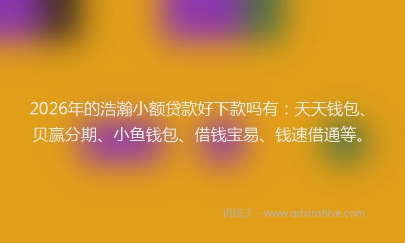 2026年的浩瀚小额贷款好下款吗有：天天钱包、贝赢分期、小鱼钱包、借钱宝易、钱速借通等。