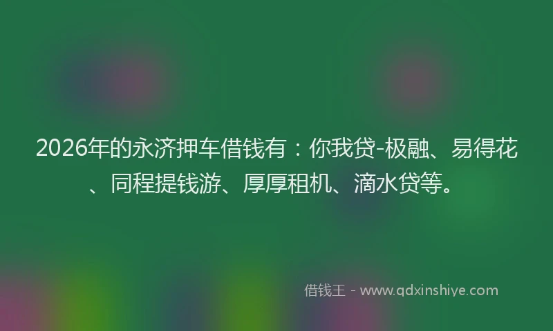 2026年的永济押车借钱有：你我贷-极融、易得花、同程提钱游、厚厚租机、滴水贷等。