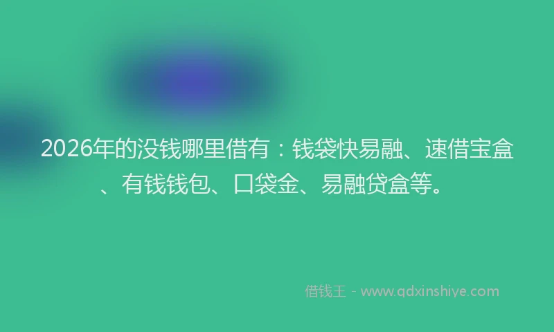 2026年的没钱哪里借有：钱袋快易融、速借宝盒、有钱钱包、口袋金、易融贷盒等。