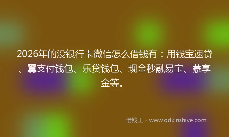 2026年的没银行卡微信怎么借钱有：用钱宝速贷、翼支付钱包、乐贷钱包、现金秒融易宝、蒙享金等。