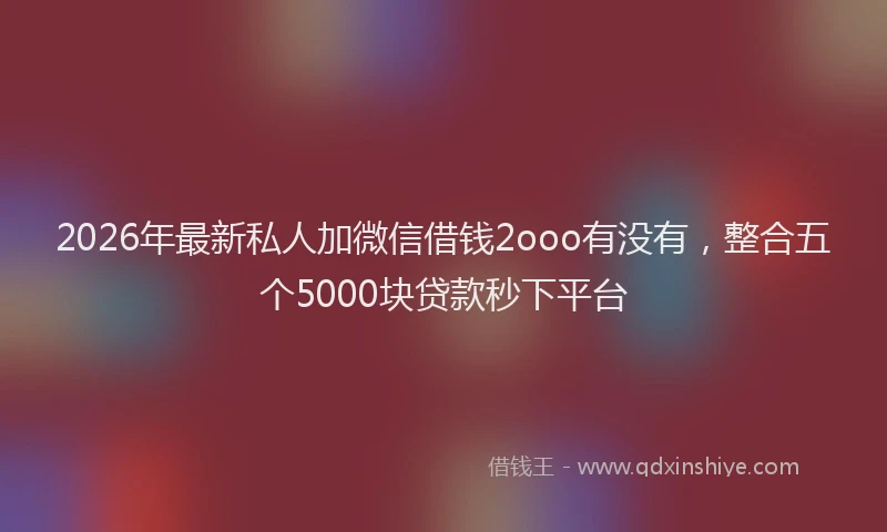2026年最新私人加微信借钱2ooo有没有，整合五个5000块贷款秒下平台