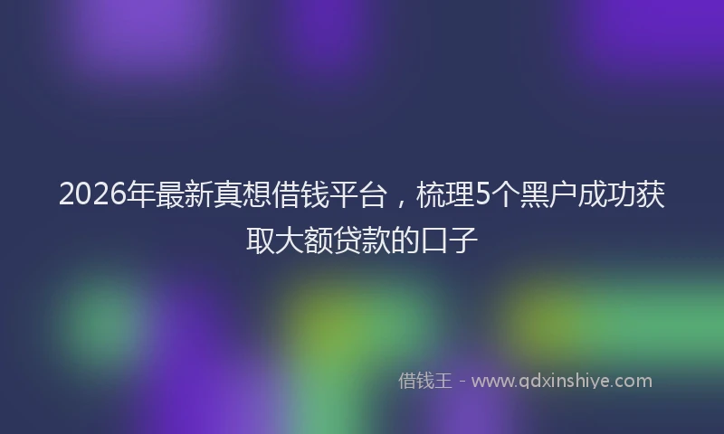 2026年最新真想借钱平台，梳理5个黑户成功获取大额贷款的口子