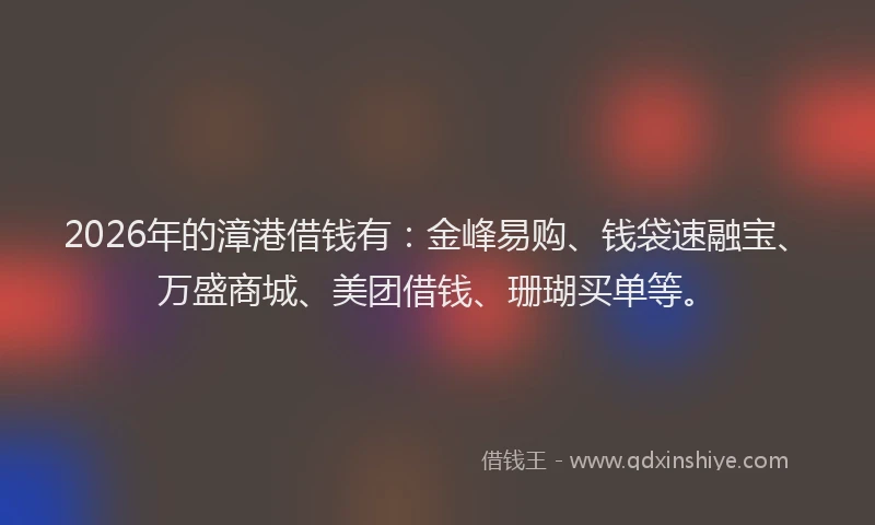 2026年的漳港借钱有：金峰易购、钱袋速融宝、万盛商城、美团借钱、珊瑚买单等。