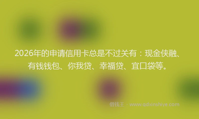 2026年的申请信用卡总是不过关有：现金侠融、有钱钱包、你我贷、幸福贷、宜口袋等。