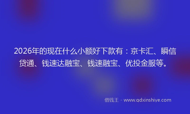 2026年的现在什么小额好下款有：京卡汇、瞬信贷通、钱速达融宝、钱速融宝、优投金服等。