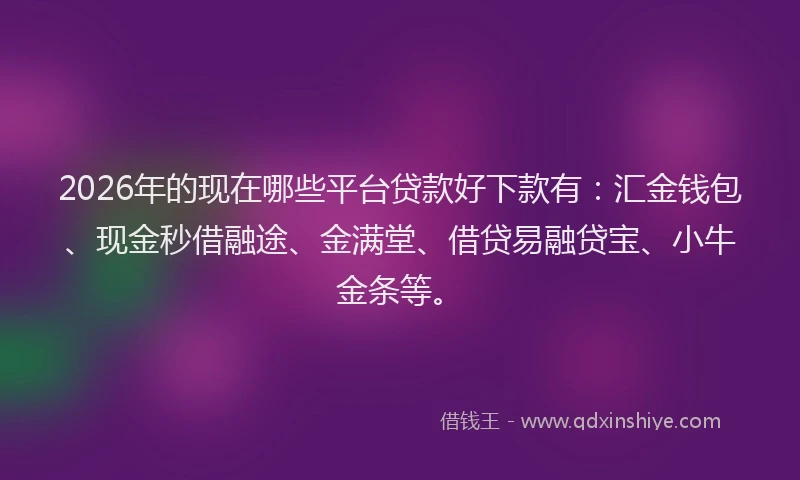 2026年的现在哪些平台贷款好下款有：汇金钱包、现金秒借融途、金满堂、借贷易融贷宝、小牛金条等。
