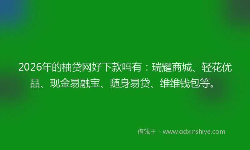 2026年的柚贷网好下款吗有：瑞耀商城、轻花优品、现金易融宝、随身易贷、维维钱包等。