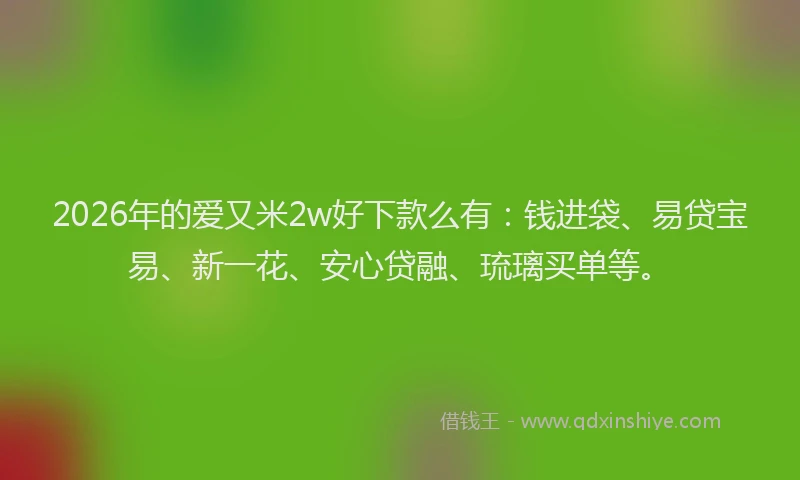 2026年的爱又米2w好下款么有：钱进袋、易贷宝易、新一花、安心贷融、琉璃买单等。