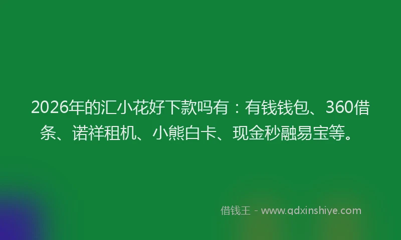 2026年的汇小花好下款吗有：有钱钱包、360借条、诺祥租机、小熊白卡、现金秒融易宝等。