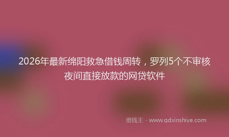 2026年最新绵阳救急借钱周转，罗列5个不审核夜间直接放款的网贷软件