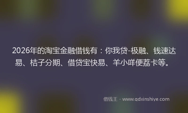 2026年的淘宝金融借钱有：你我贷-极融、钱速达易、桔子分期、借贷宝快易、羊小咩便荔卡等。