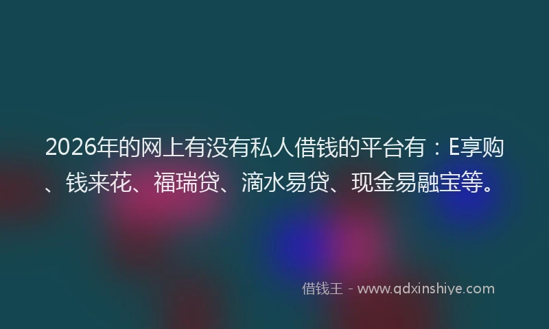 2026年的网上有没有私人借钱的平台有：E享购、钱来花、福瑞贷、滴水易贷、现金易融宝等。