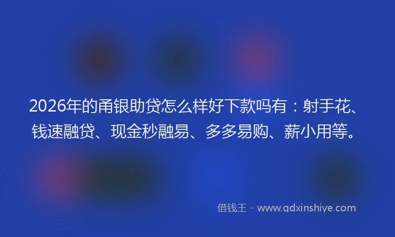 2026年的甬银助贷怎么样好下款吗有：射手花、钱速融贷、现金秒融易、多多易购、薪小用等。