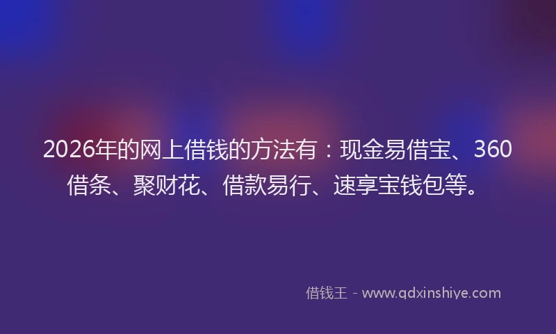 2026年的网上借钱的方法有：现金易借宝、360借条、聚财花、借款易行、速享宝钱包等。
