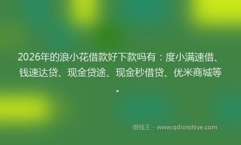 2026年的浪小花借款好下款吗有：度小满速借、钱速达贷、现金贷途、现金秒借贷、优米商城等。