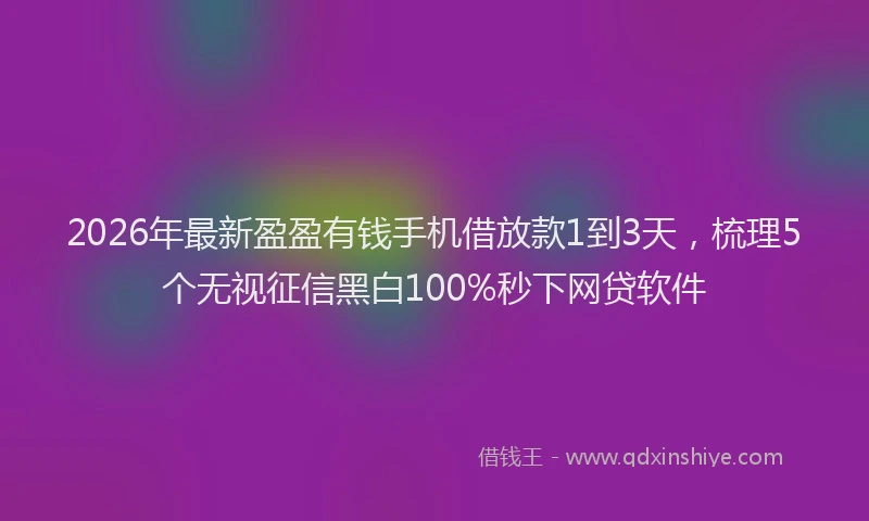 2026年最新盈盈有钱手机借放款1到3天，梳理5个无视征信黑白100%秒下网贷软件