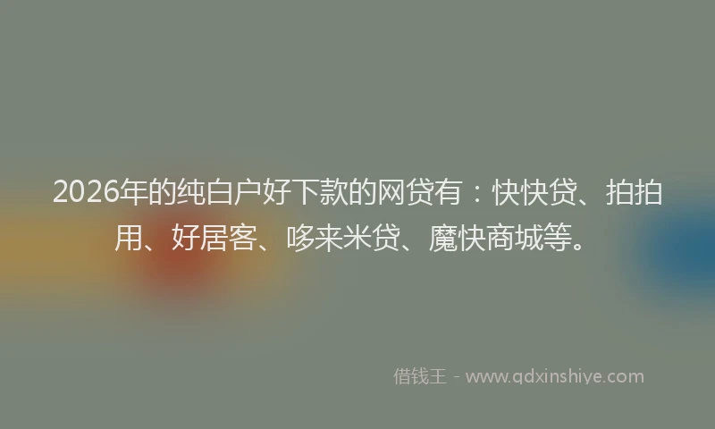 2026年的纯白户好下款的网贷有：快快贷、拍拍用、好居客、哆来米贷、魔快商城等。