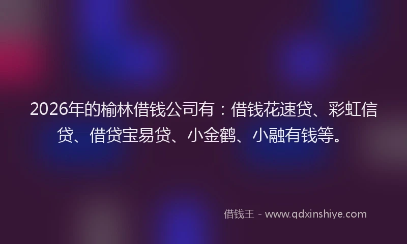 2026年的榆林借钱公司有：借钱花速贷、彩虹信贷、借贷宝易贷、小金鹤、小融有钱等。