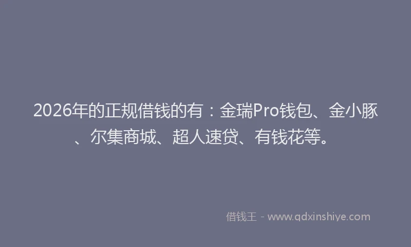 2026年的正规借钱的有：金瑞Pro钱包、金小豚、尔集商城、超人速贷、有钱花等。