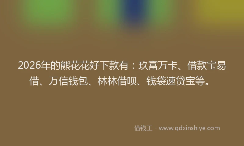 2026年的熊花花好下款有：玖富万卡、借款宝易借、万信钱包、林林借呗、钱袋速贷宝等。