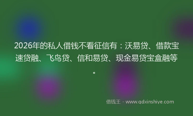 2026年的私人借钱不看征信有：沃易贷、借款宝速贷融、飞鸟贷、信和易贷、现金易贷宝盒融等。