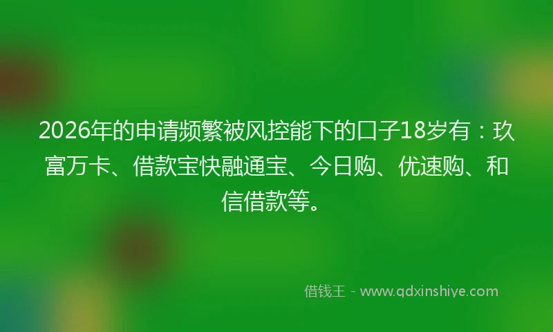 2026年的申请频繁被风控能下的口子18岁有：玖富万卡、借款宝快融通宝、今日购、优速购、和信借款等。