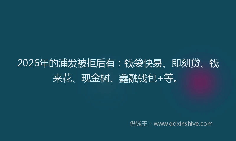 2026年的浦发被拒后有：钱袋快易、即刻贷、钱来花、现金树、鑫融钱包+等。
