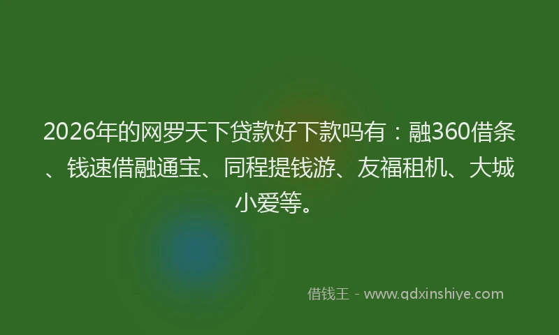 2026年的网罗天下贷款好下款吗有：融360借条、钱速借融通宝、同程提钱游、友福租机、大城小爱等。