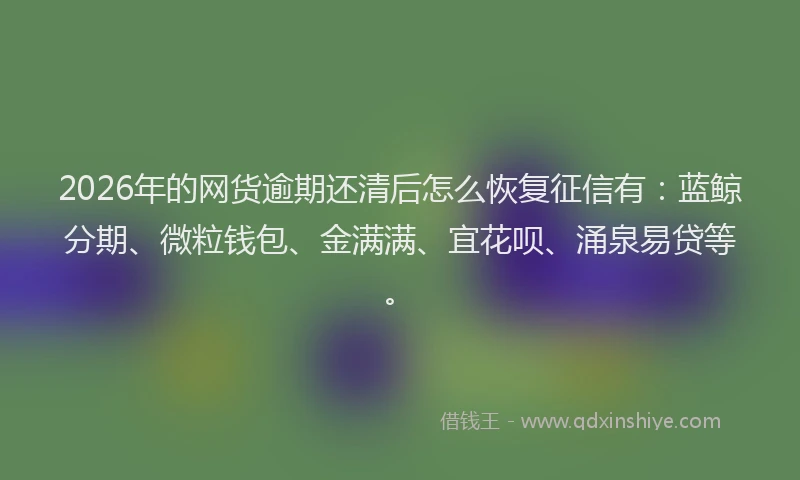 2026年的网货逾期还清后怎么恢复征信有：蓝鲸分期、微粒钱包、金满满、宜花呗、涌泉易贷等。