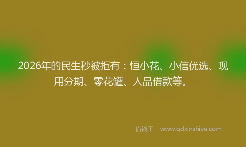 2026年的民生秒被拒有：恒小花、小信优选、现用分期、零花罐、人品借款等。