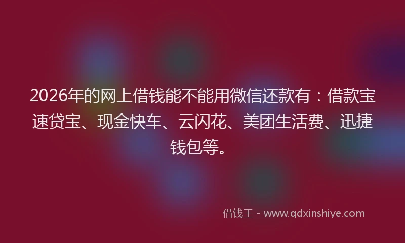 2026年的网上借钱能不能用微信还款有：借款宝速贷宝、现金快车、云闪花、美团生活费、迅捷钱包等。