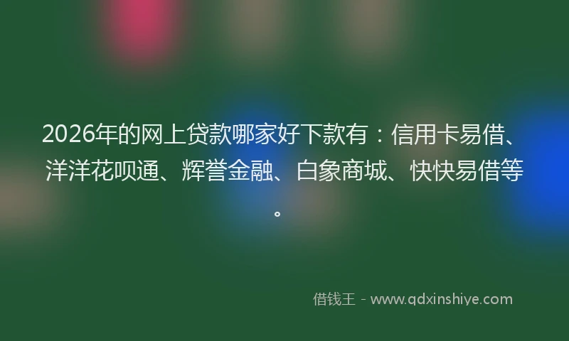 2026年的网上贷款哪家好下款有：信用卡易借、洋洋花呗通、辉誉金融、白象商城、快快易借等。