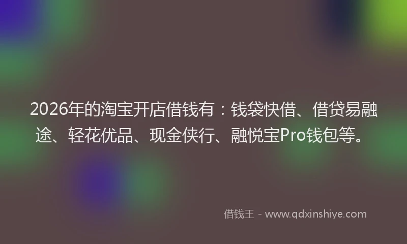 2026年的淘宝开店借钱有：钱袋快借、借贷易融途、轻花优品、现金侠行、融悦宝Pro钱包等。