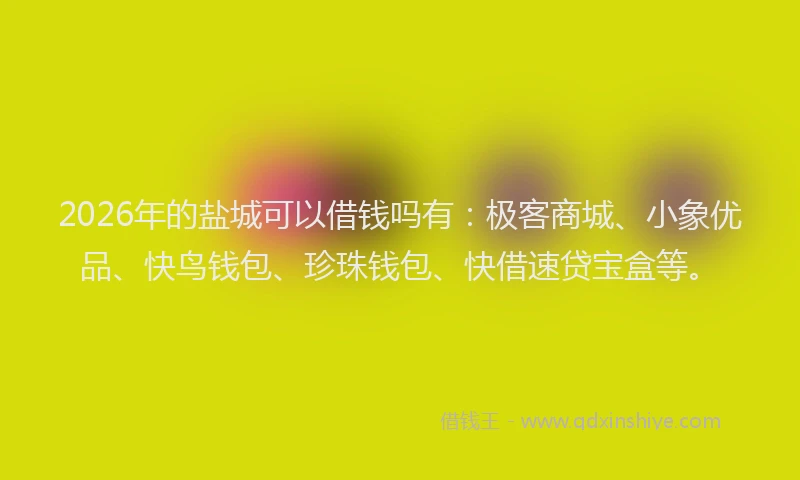 2026年的盐城可以借钱吗有：极客商城、小象优品、快鸟钱包、珍珠钱包、快借速贷宝盒等。