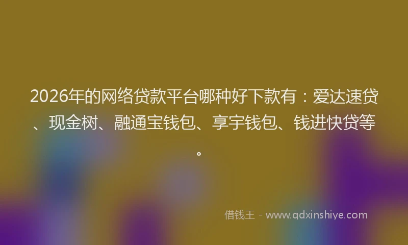 2026年的网络贷款平台哪种好下款有：爱达速贷、现金树、融通宝钱包、享宇钱包、钱进快贷等。