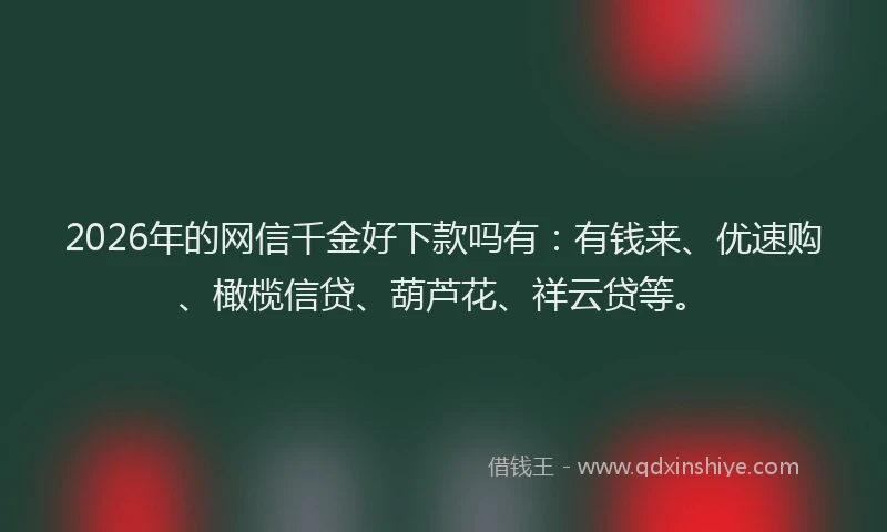 2026年的网信千金好下款吗有：有钱来、优速购、橄榄信贷、葫芦花、祥云贷等。