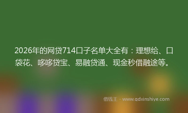 2026年的网贷714口子名单大全有：理想给、口袋花、哆哆贷宝、易融贷通、现金秒借融途等。