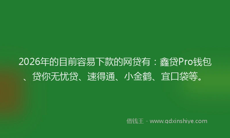 2026年的目前容易下款的网贷有：鑫贷Pro钱包、贷你无忧贷、速得通、小金鹤、宜口袋等。