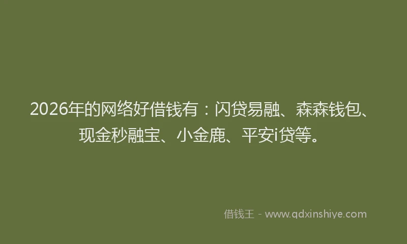 2026年的网络好借钱有：闪贷易融、森森钱包、现金秒融宝、小金鹿、平安i贷等。