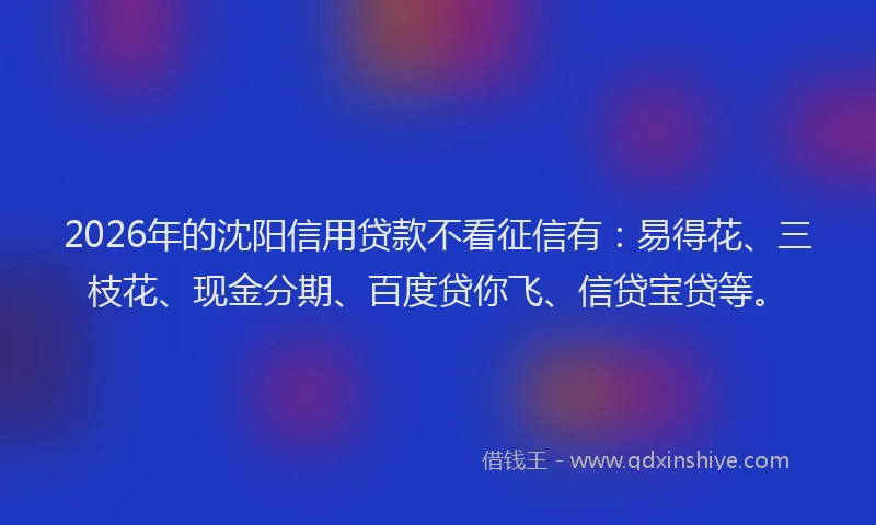 2026年的沈阳信用贷款不看征信有：易得花、三枝花、现金分期、百度贷你飞、信贷宝贷等。