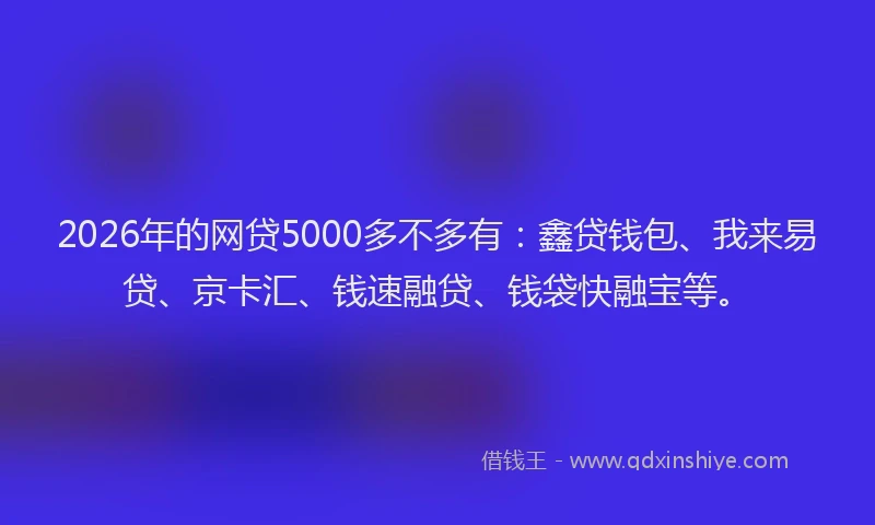 2026年的网贷5000多不多有：鑫贷钱包、我来易贷、京卡汇、钱速融贷、钱袋快融宝等。