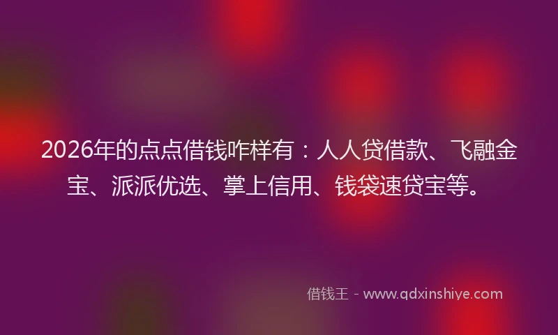 2026年的点点借钱咋样有：人人贷借款、飞融金宝、派派优选、掌上信用、钱袋速贷宝等。