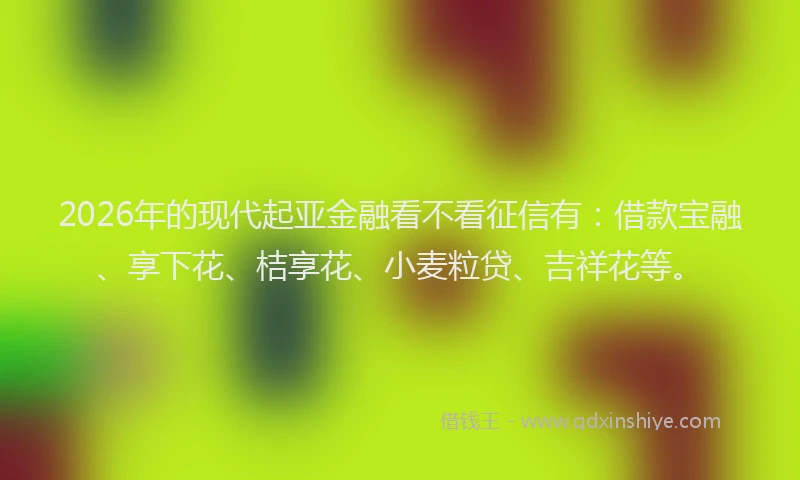 2026年的现代起亚金融看不看征信有：借款宝融、享下花、桔享花、小麦粒贷、吉祥花等。