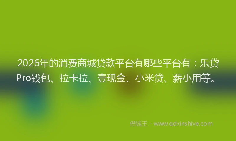 2026年的消费商城贷款平台有哪些平台有：乐贷Pro钱包、拉卡拉、壹现金、小米贷、薪小用等。